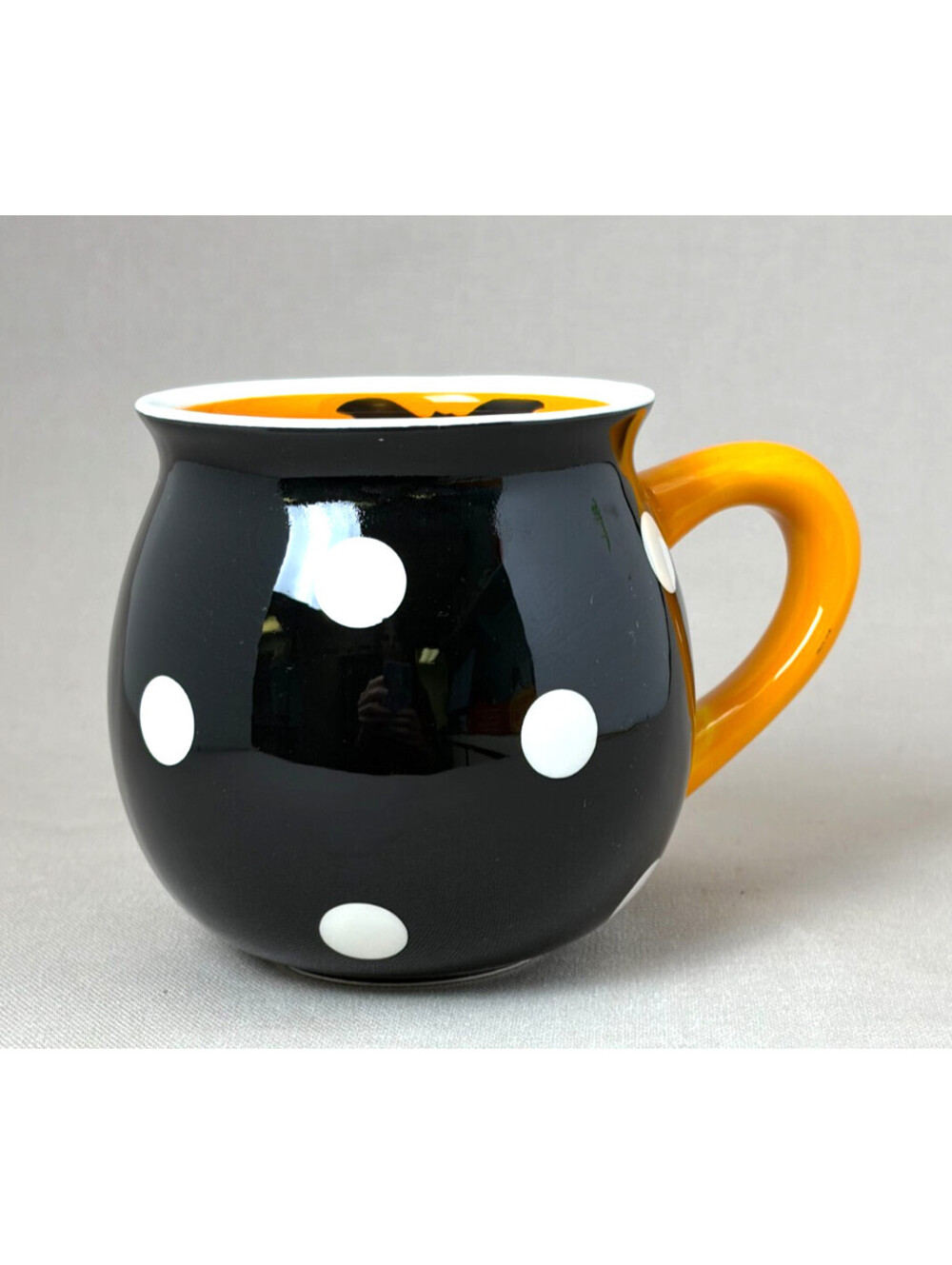 Terramoto Ceramic Coffee Mug Black White Polka Dot Orange Belly Cup Large 16oz